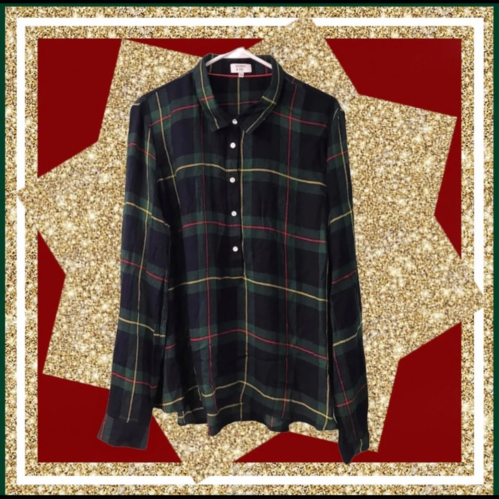Crown and Ivy green and red plaid holiday blouse XXL